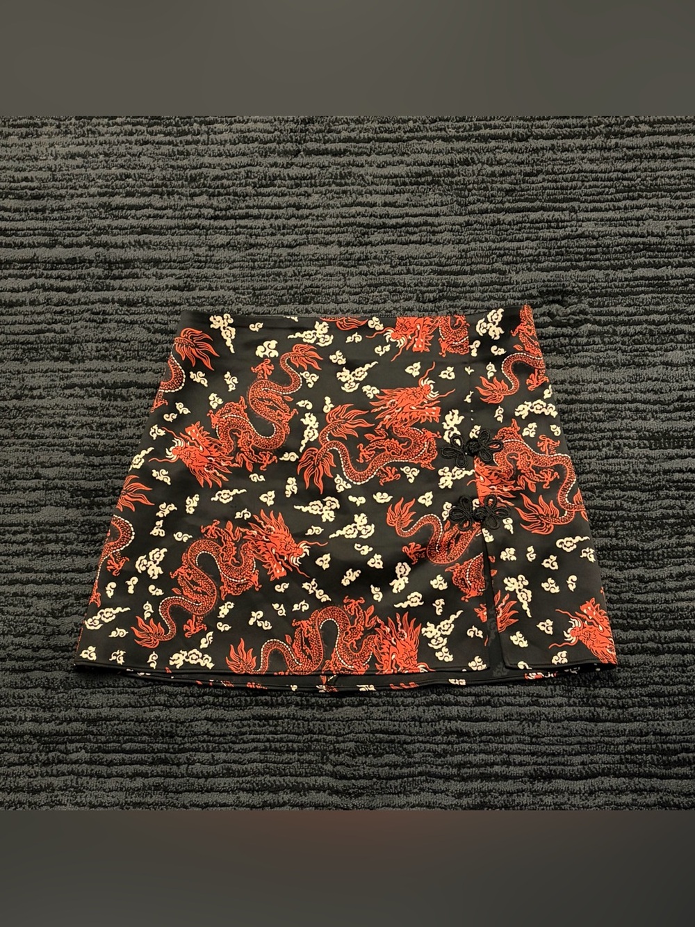 Zara Dragon Print Satin Mini Skirt with Side Zip